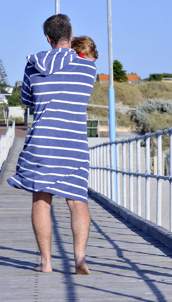 mens denim stripe terry towelling beach robe australia
